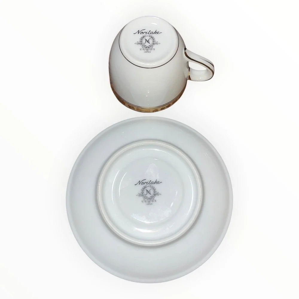 Noritake Gold Ivy Leaf Tea Cup and Saucer Set White Fine China Made in Japan